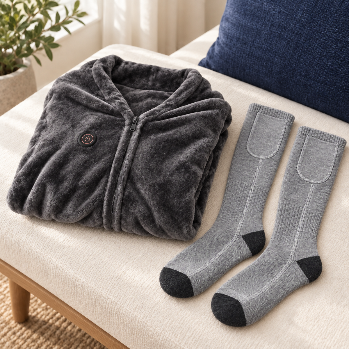 USB Heated Fleece Throw & Heated Socks Set — product image 1