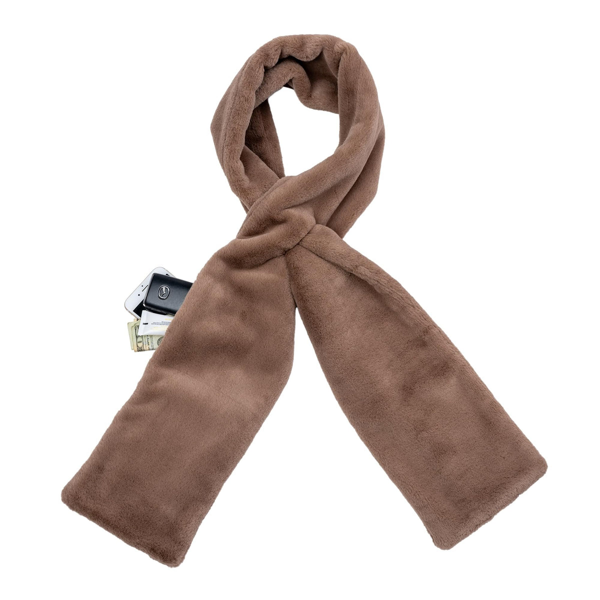 Faux Fur Winter Scarf with Hidden Zip Pocket – detail view 9