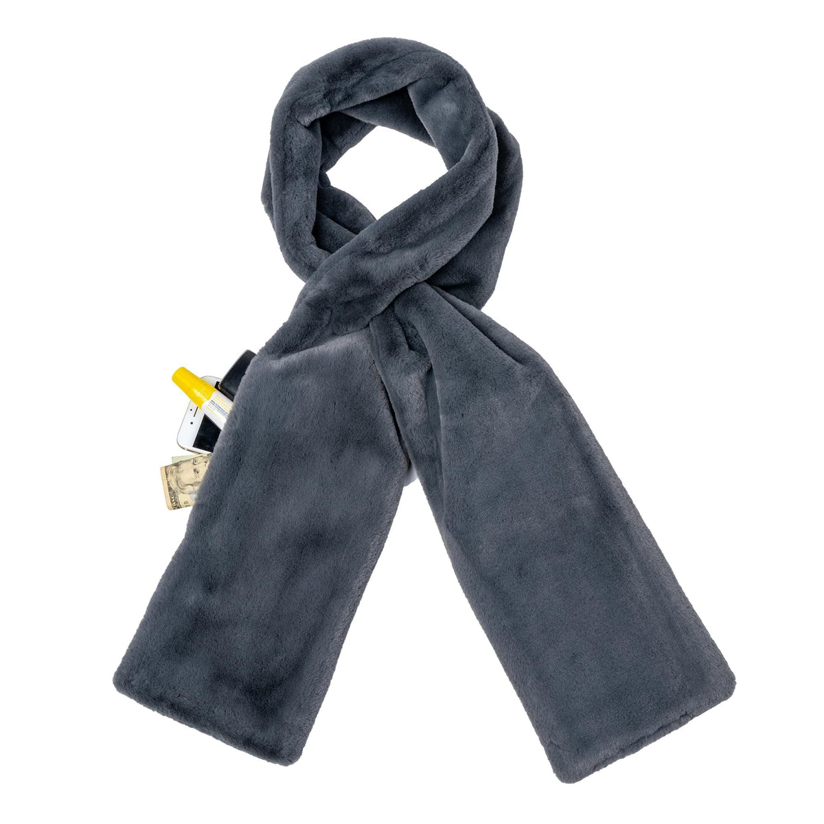 Faux Fur Winter Scarf with Hidden Zip Pocket – detail view 10