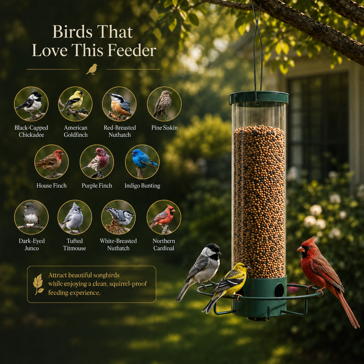 Hanging Bird Feeder with Clear Tube and Circular Perch — product view