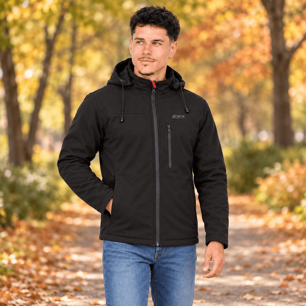 Men’s Heated Hooded Jacket – 5 Heating Zones & 3 Heat Settings
