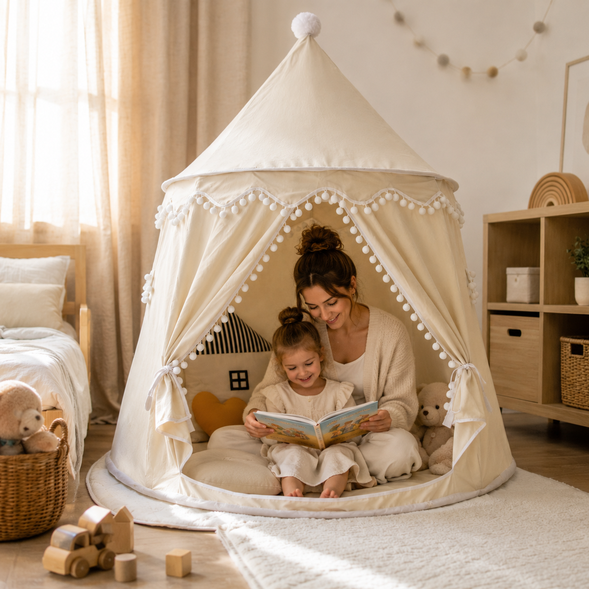 Children’s Indoor Play Tent with Tie-Back Curtains — product view