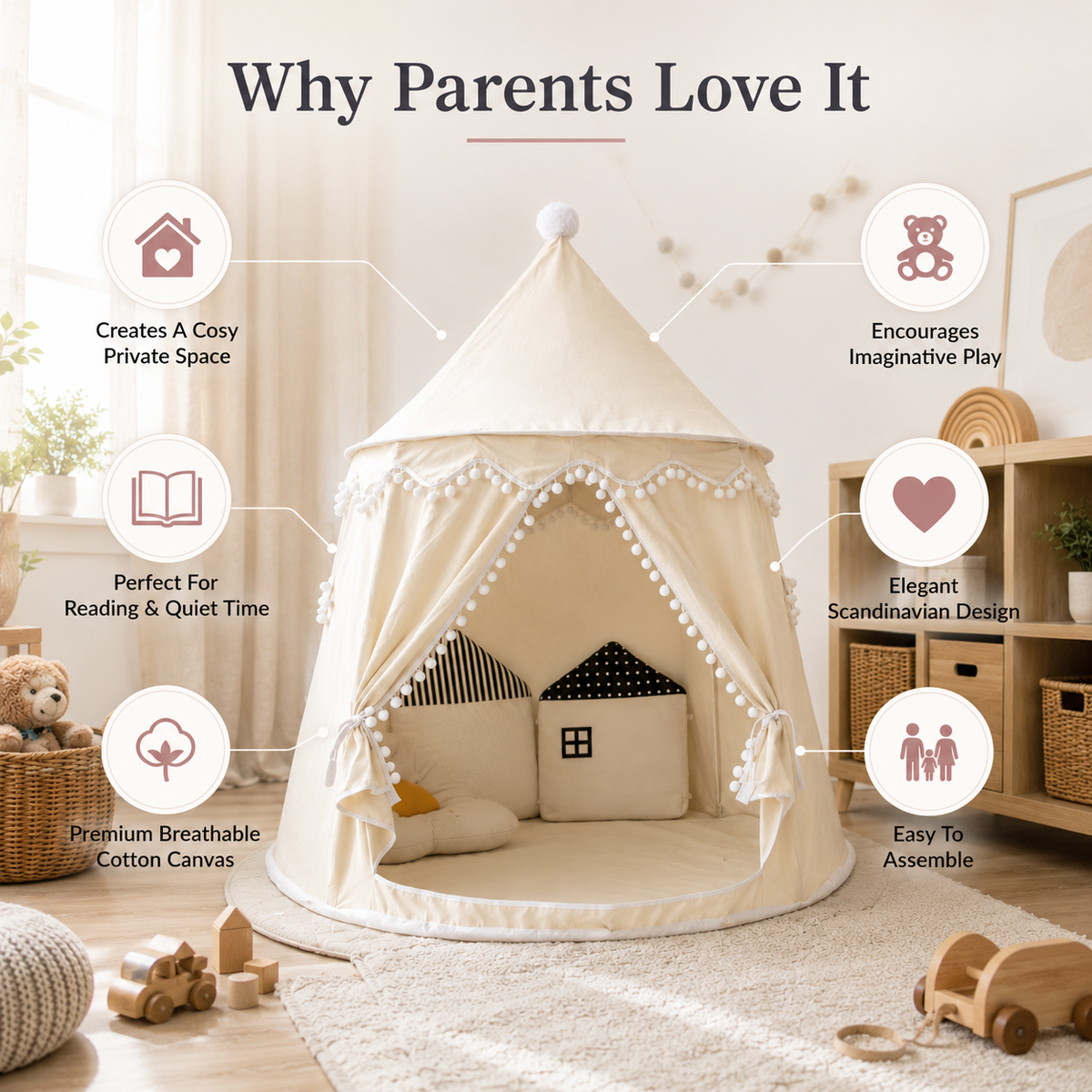 Children’s Indoor Play Tent with Tie-Back Curtains — product view