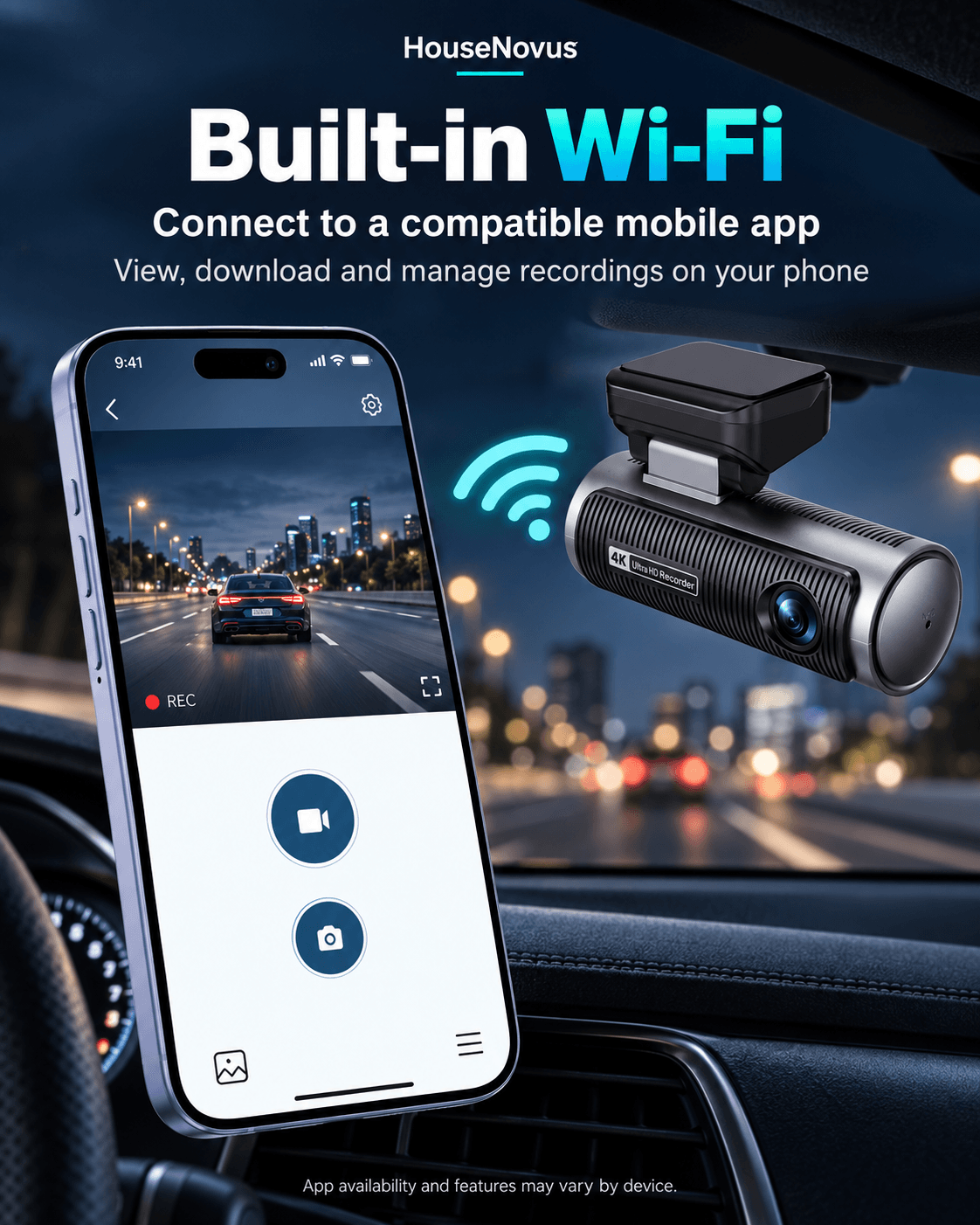 4K Dash Cam Front and Rear with WiFi, 3.19-Inch Screen & Night Recording
