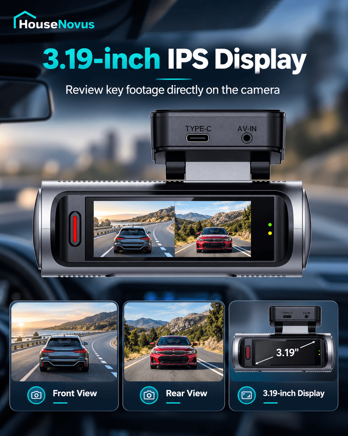 4K Dash Cam Front and Rear with WiFi, 3.19-Inch Screen & Night Recording