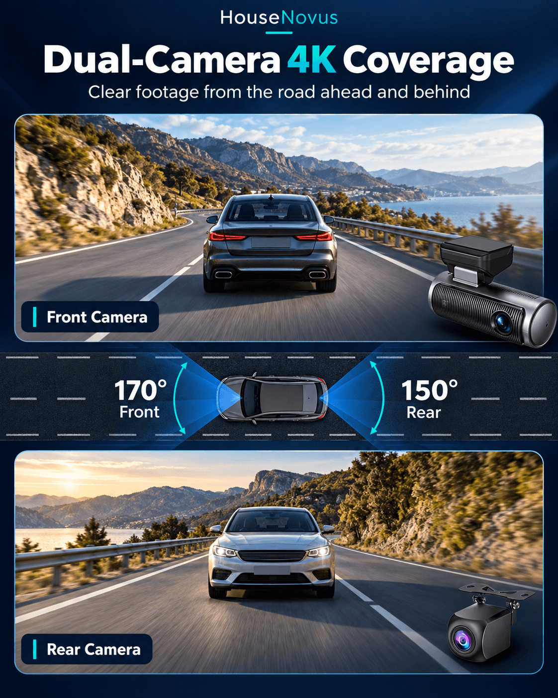 4K Dash Cam Front and Rear with WiFi, 3.19-Inch Screen & Night Recording