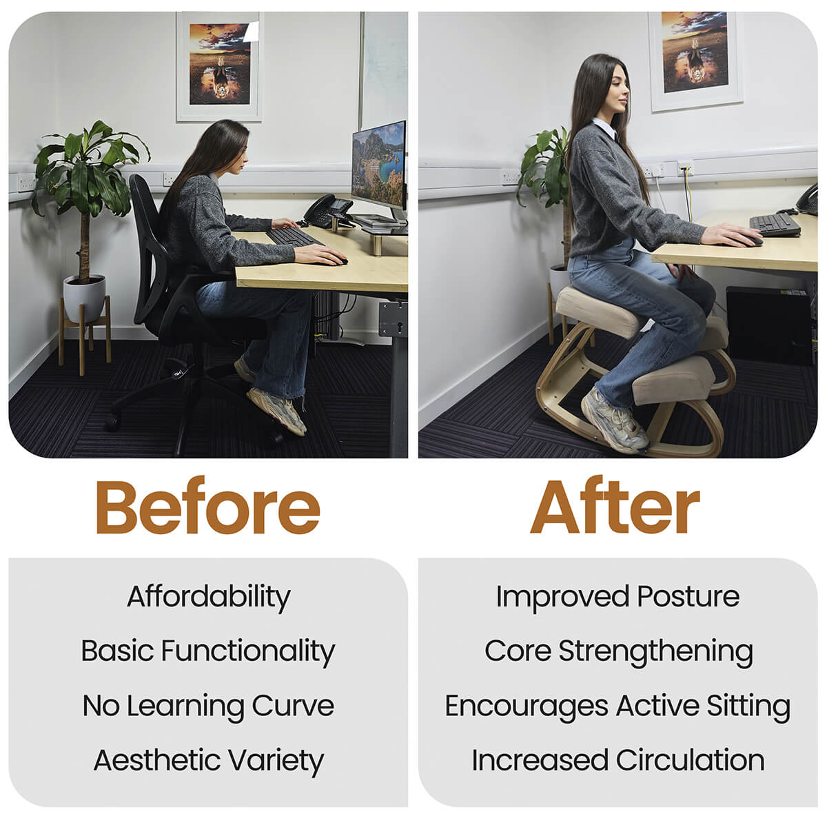 Kneeling Chair with Rocking Wooden Frame and Padded Supports — product view
