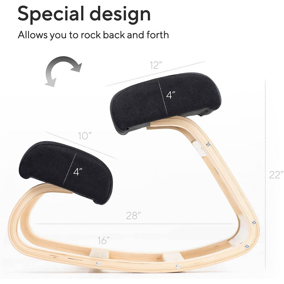 Kneeling Chair with Rocking Wooden Frame and Padded Supports — product view