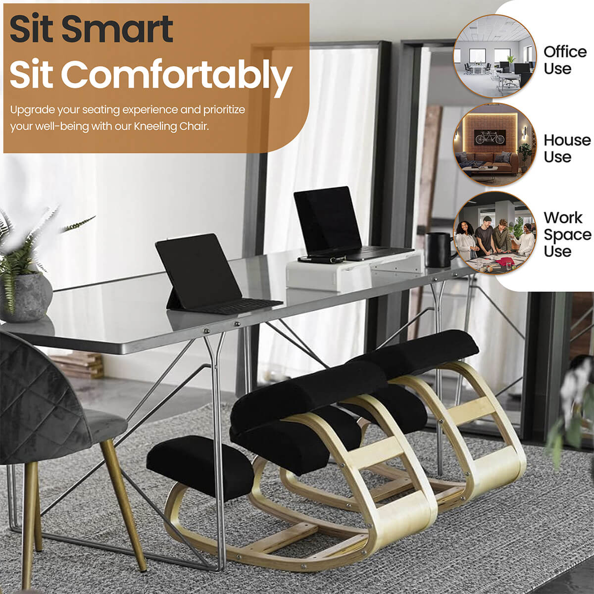 Kneeling Chair with Rocking Wooden Frame and Padded Supports — product view