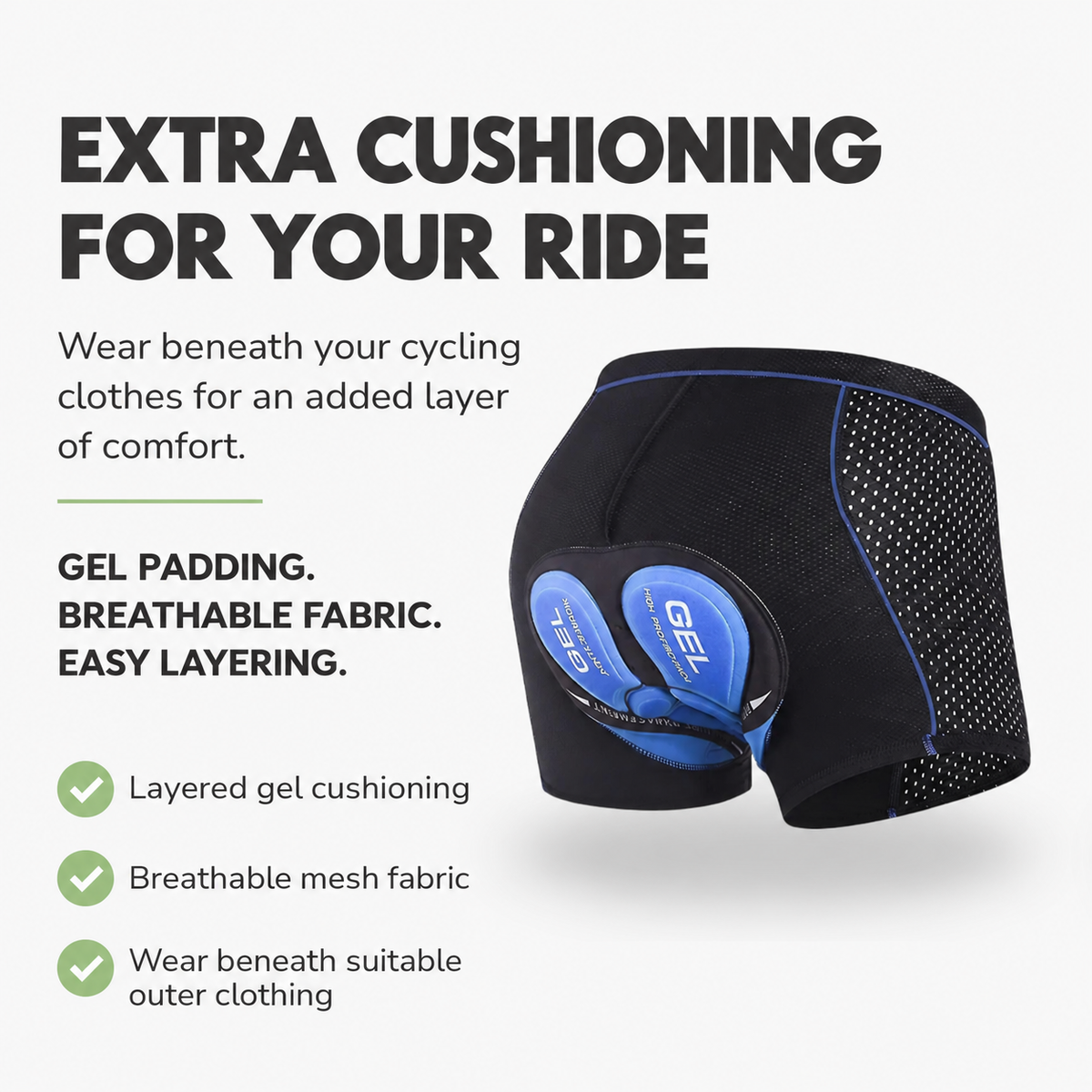 Unisex Padded Cycling Underwear – Gel Cushioning – product features