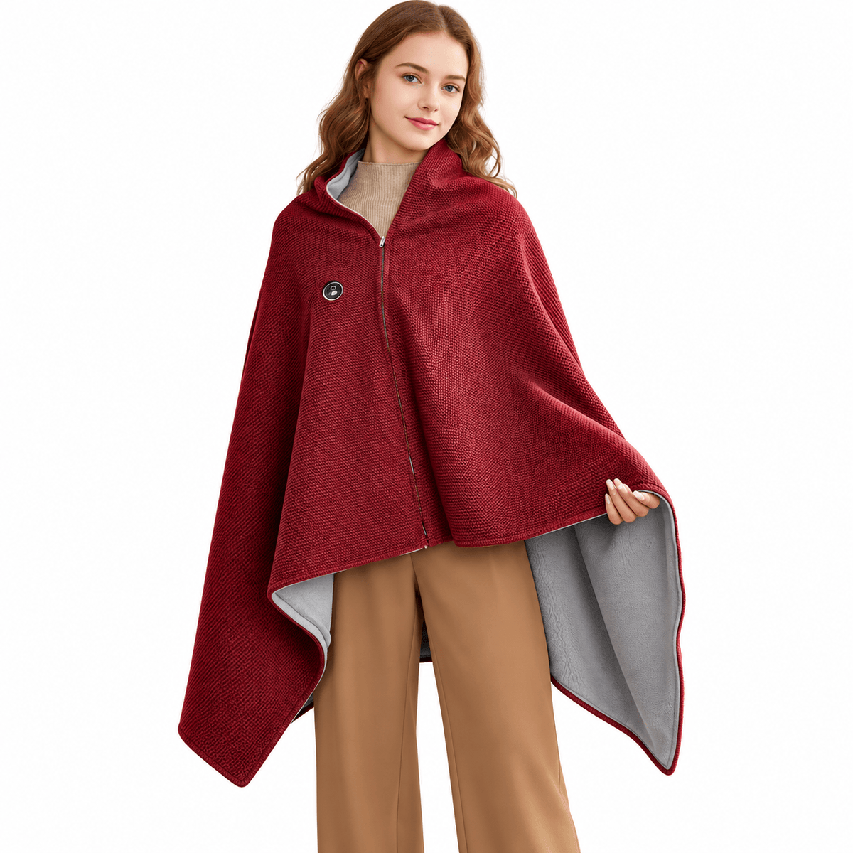 Wearable Heated Blanket Poncho – 3 Heat Settings & 10,000mAh Power Bank Included