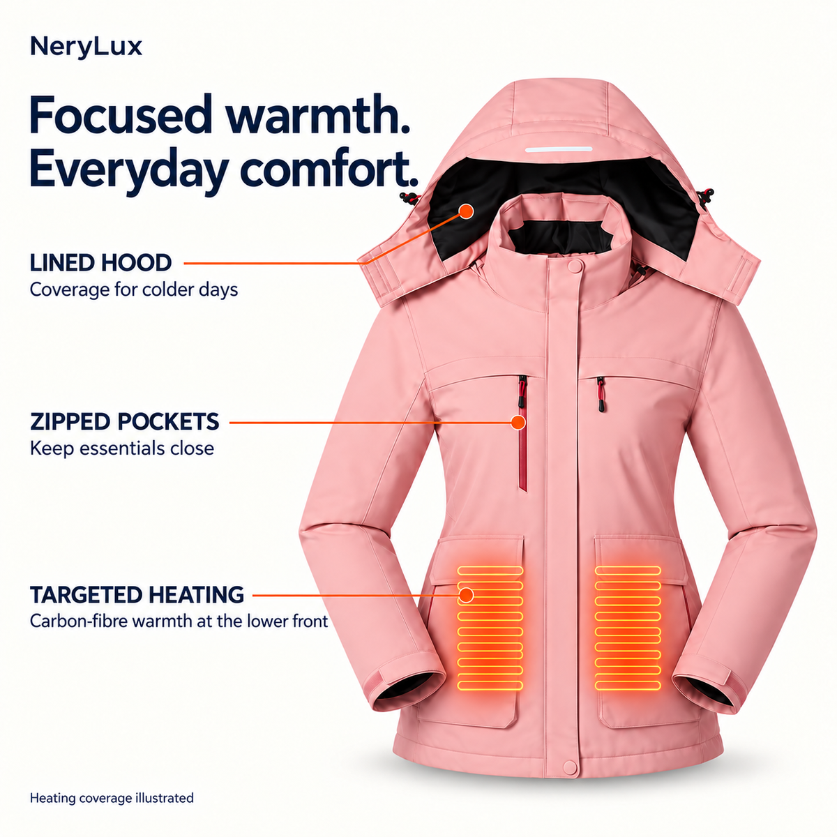 Women’s Heated Hooded Jacket – 10,000mAh Power Bank Included