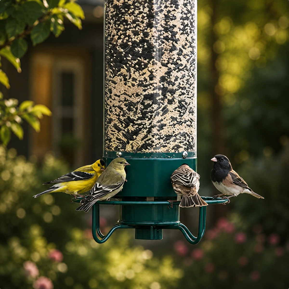 Hanging Bird Feeder with Clear Tube and Circular Perch — product view