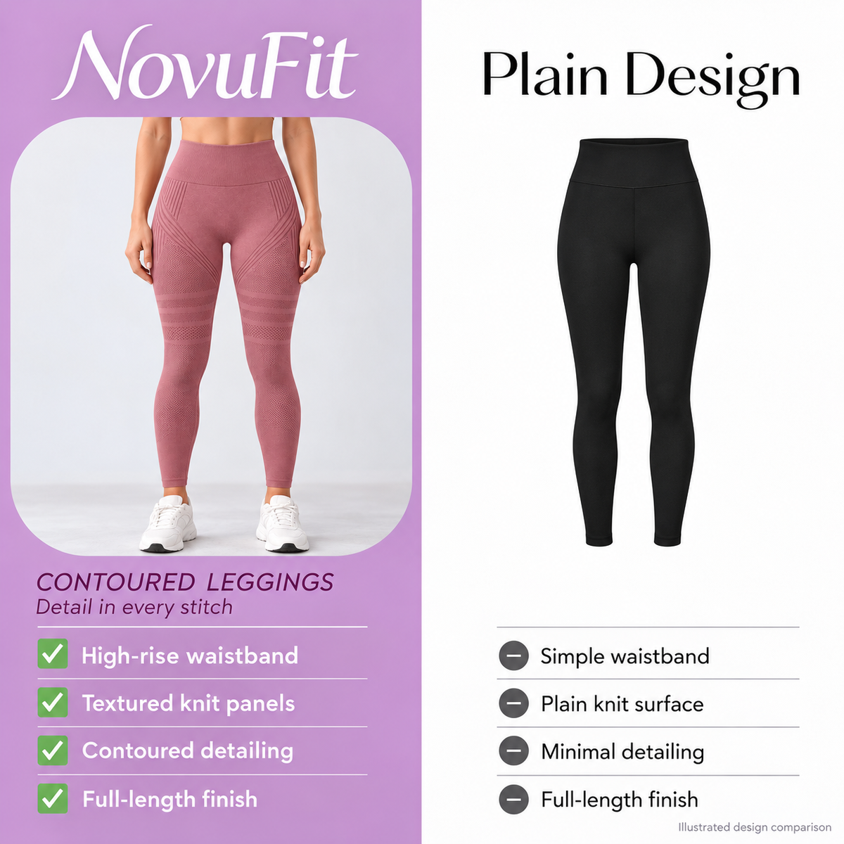 NovuFit Illustrated contoured and plain design comparison