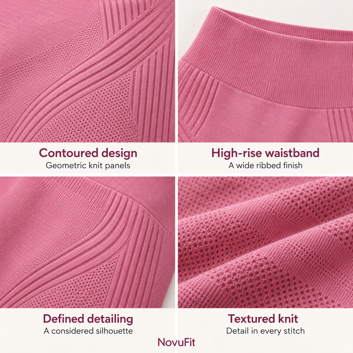 NovuFit Rose four-panel knit and waistband details