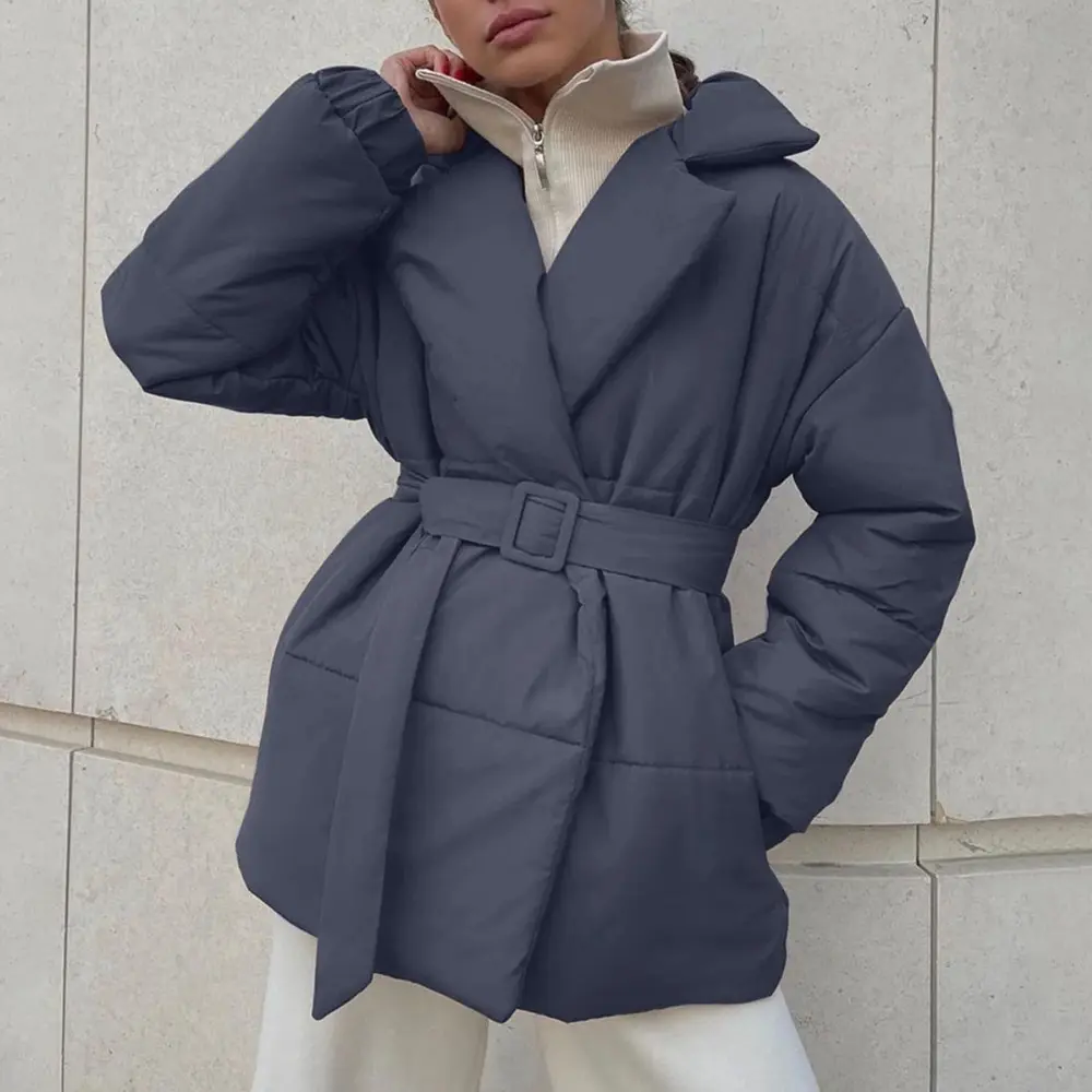 Women’s Belted Puffer Jacket – Padded Wrap Style – product view 4