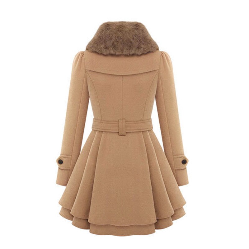 Women’s Faux Fur Collar Belted Coat – Double-Breasted – product view 2