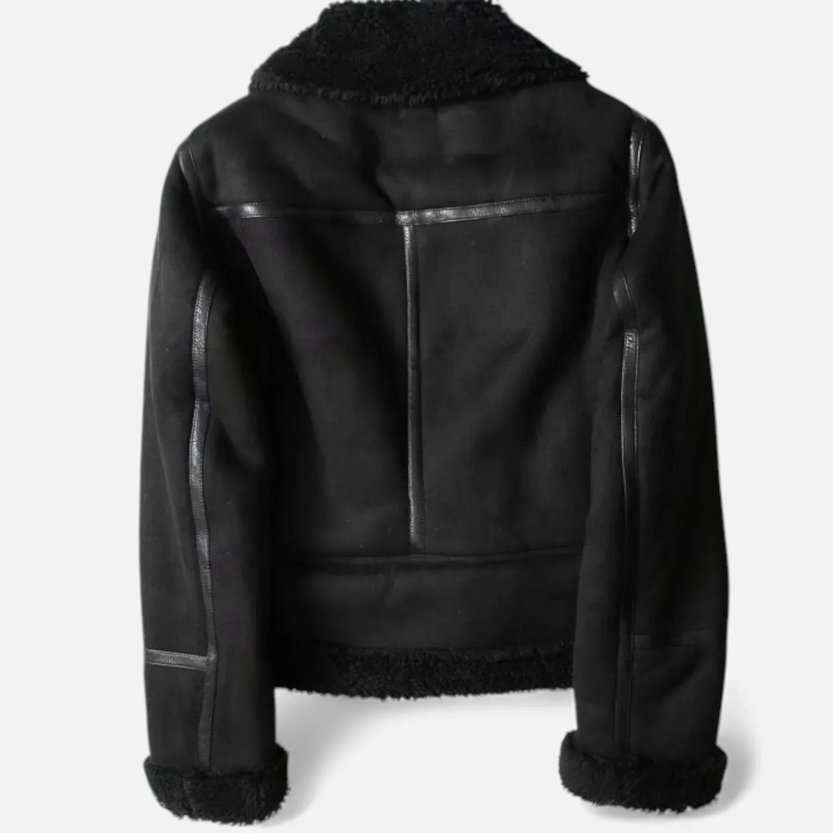 Women’s Faux-Shearling Aviator Jacket – Belted Zip Front – product view 5
