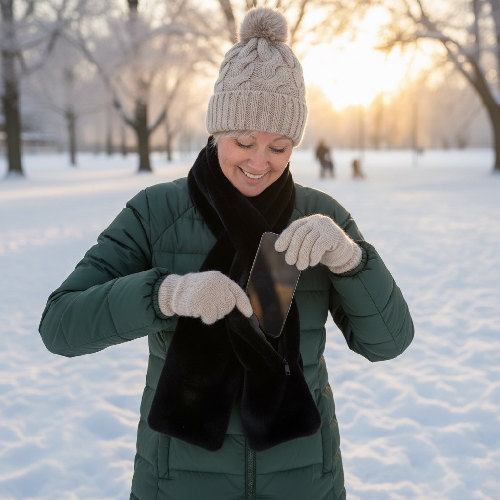 Faux Fur Winter Scarf with Hidden Zip Pocket – detail view 2