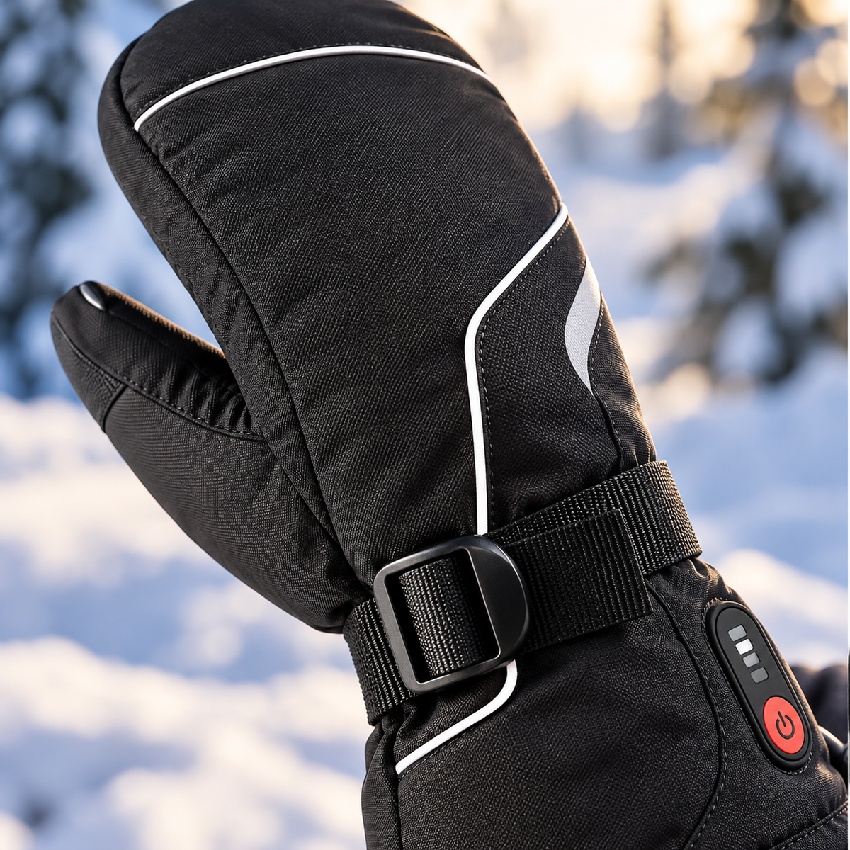 Rechargeable Heated Ski Mittens – 3 Heat Settings & Batteries Included