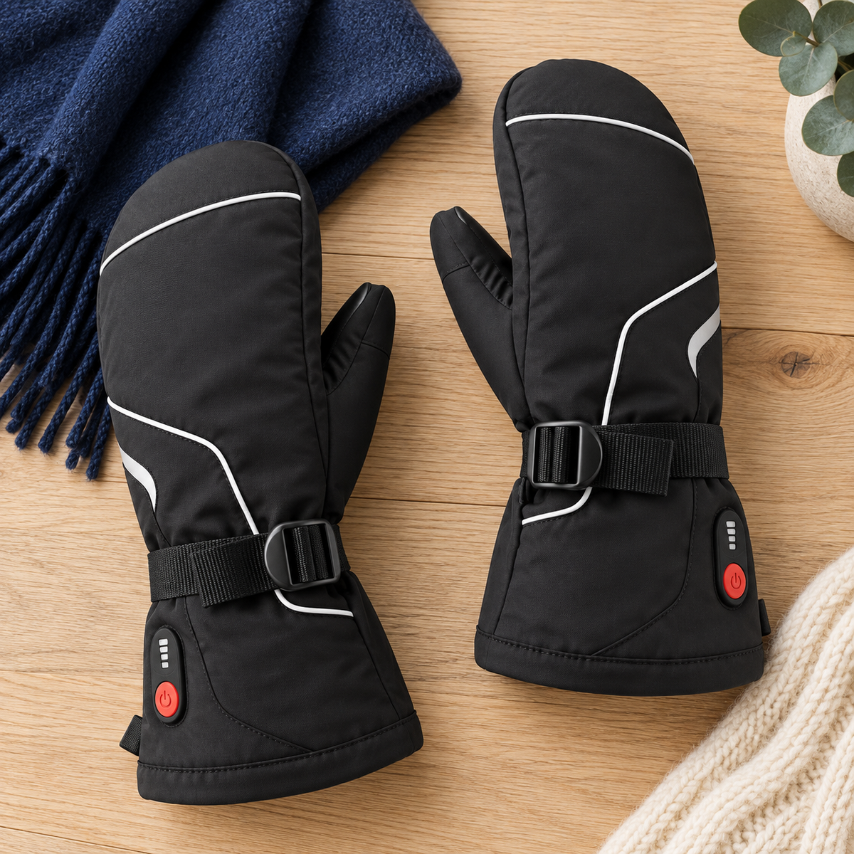 Rechargeable Heated Ski Mittens – 3 Heat Settings & Batteries Included