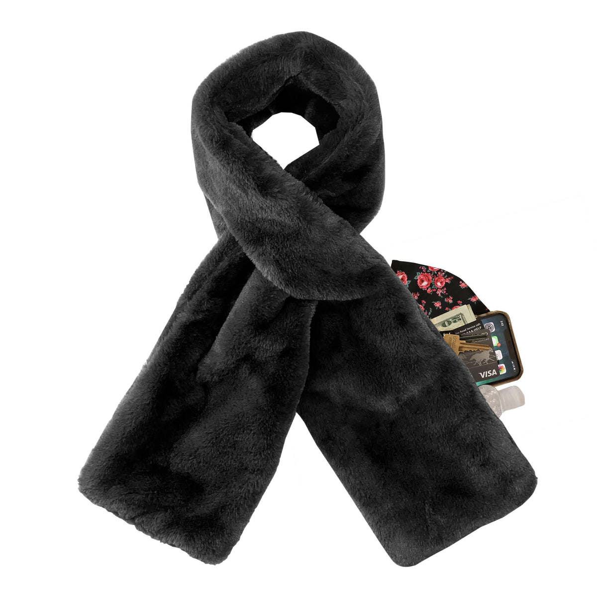 Faux Fur Winter Scarf with Hidden Zip Pocket – detail view 13