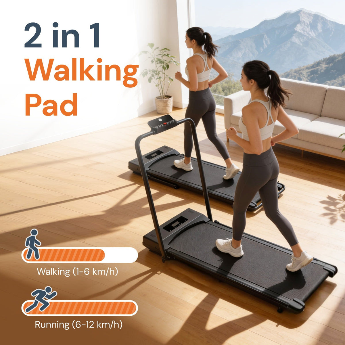 Walking Pad Treadmill with Foldable Handrail — product view
