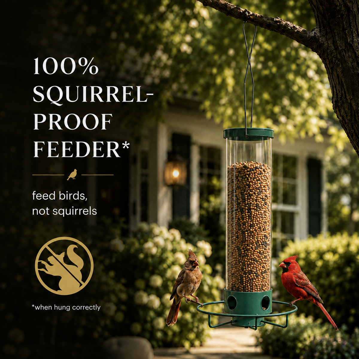 Hanging Bird Feeder with Clear Tube and Circular Perch — product view