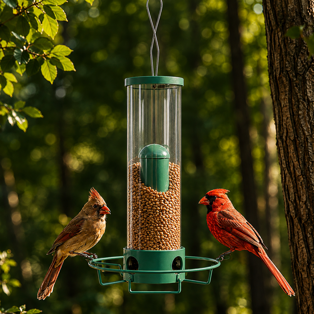 Hanging Bird Feeder with Clear Tube and Circular Perch — product view