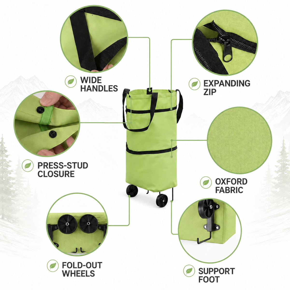 2-in-1 Folding Shopping Bag with Wheels – product features