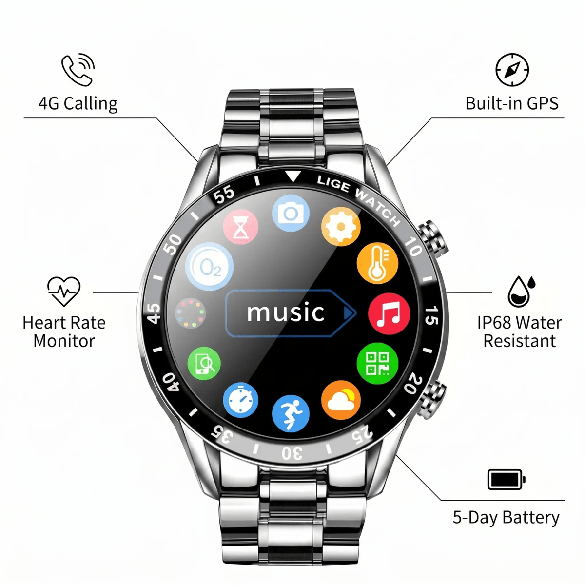 4G Smartwatch with GPS and Activity Tracking – product view 
