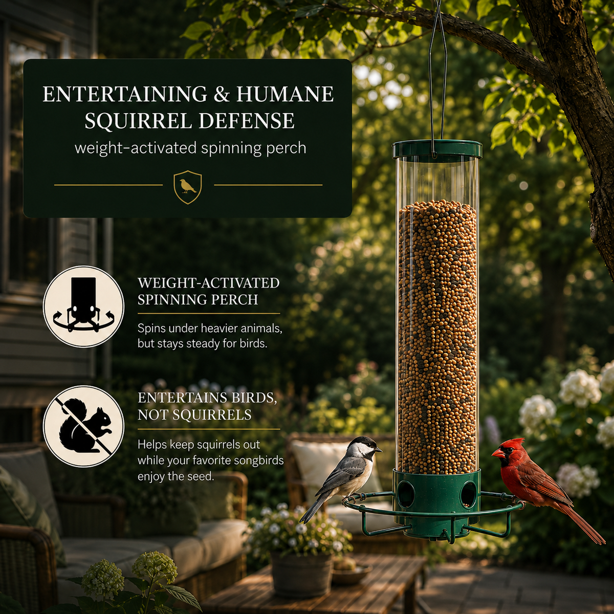 Hanging Bird Feeder with Clear Tube and Circular Perch — product view