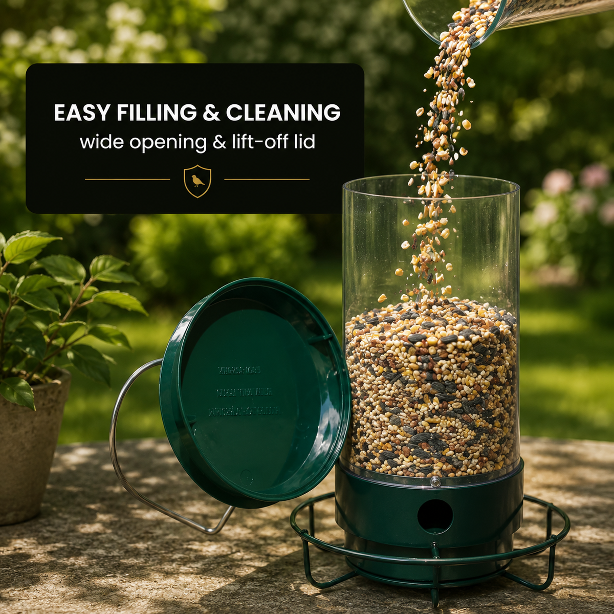 Hanging Bird Feeder with Clear Tube and Circular Perch — product view