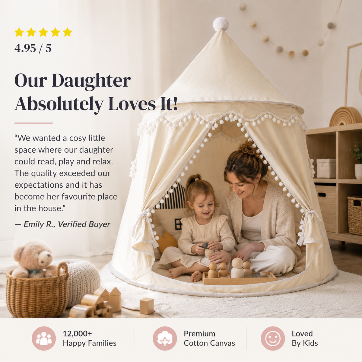 Children’s Indoor Play Tent with Tie-Back Curtains — product view