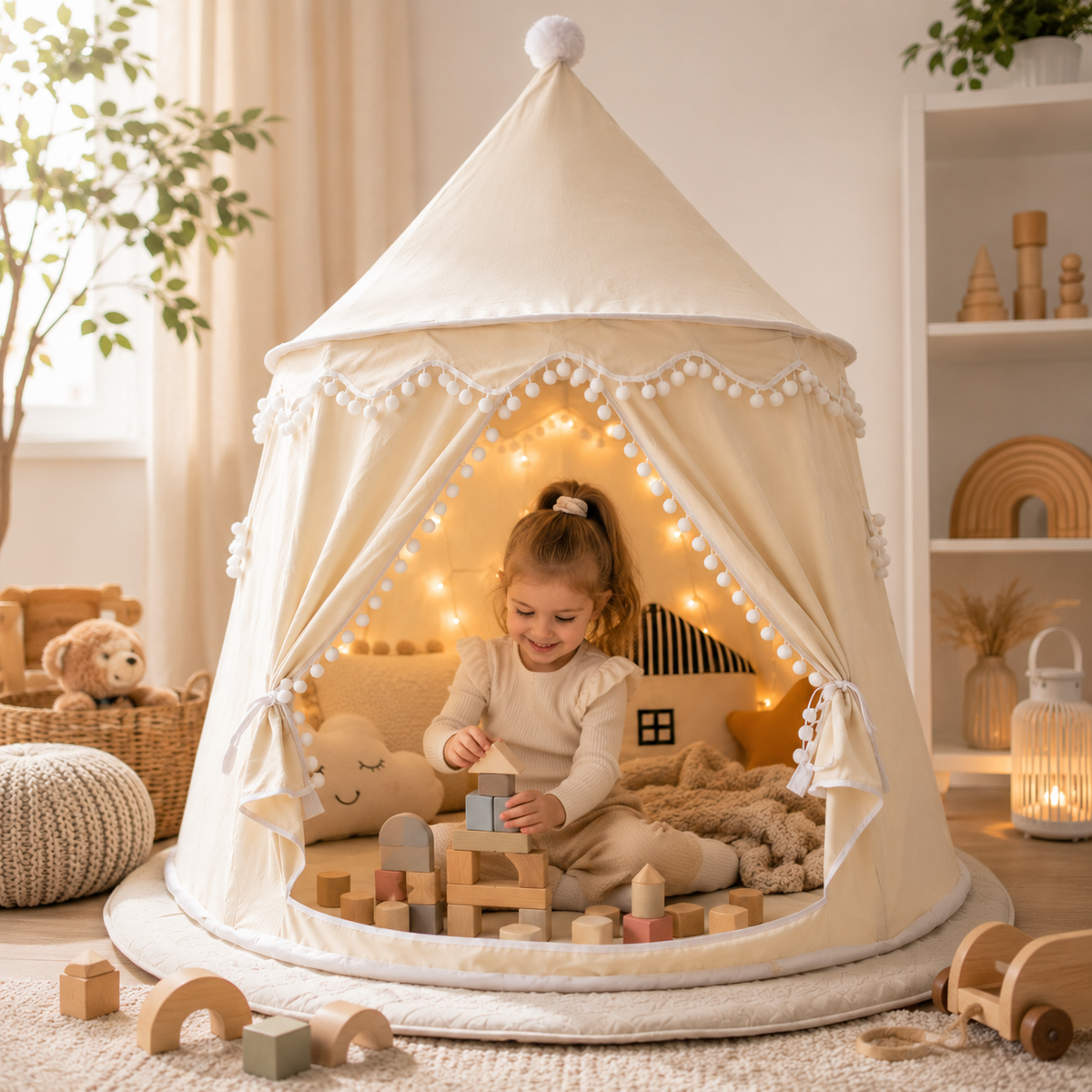 Children’s Indoor Play Tent with Tie-Back Curtains — product view