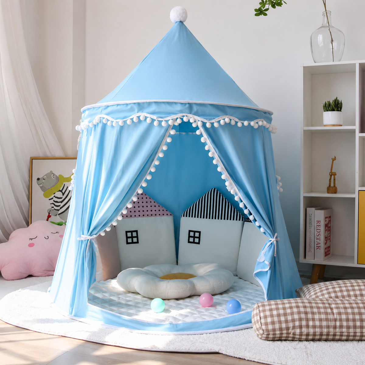 Children’s Indoor Play Tent with Tie-Back Curtains — product view
