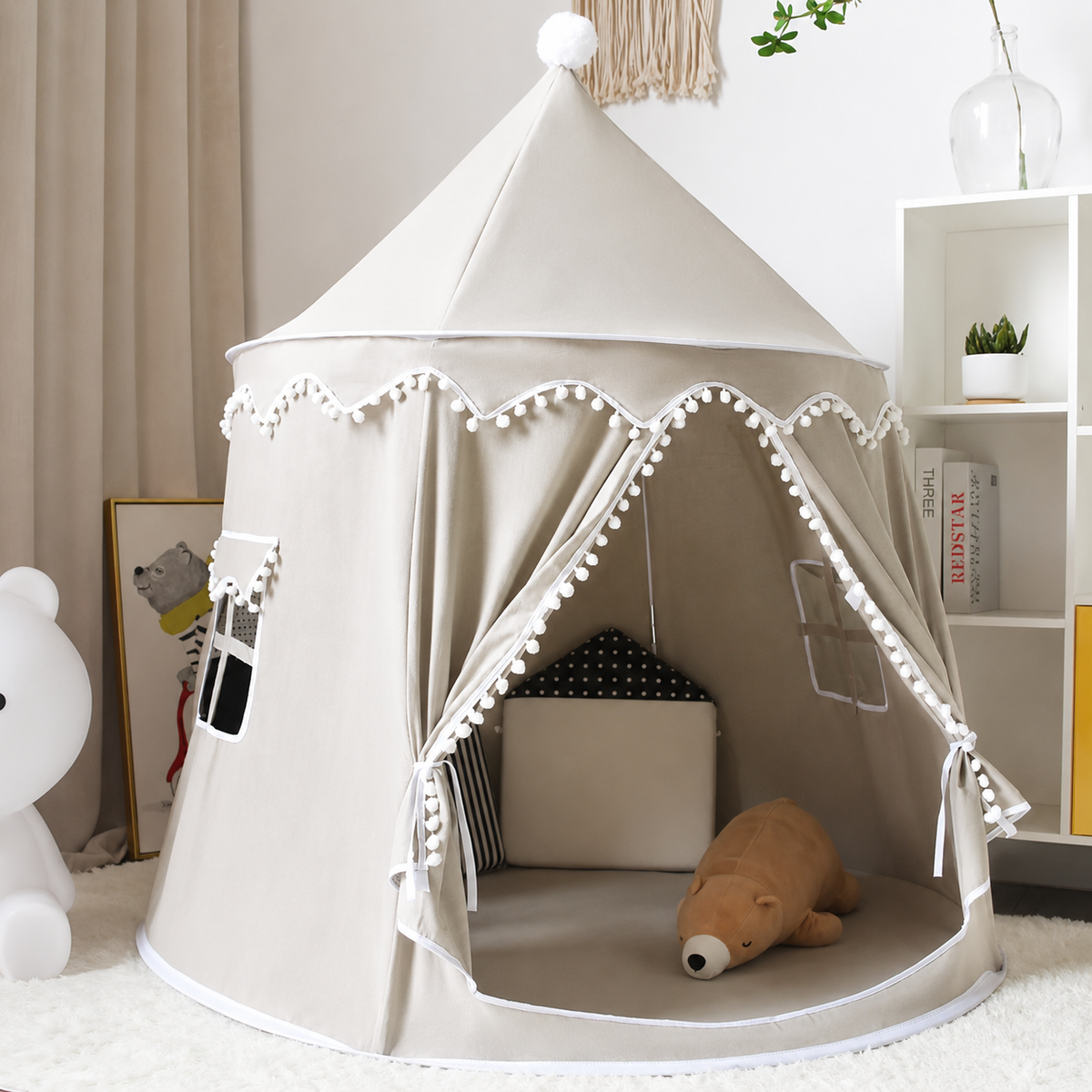 Children’s Indoor Play Tent with Tie-Back Curtains — product view