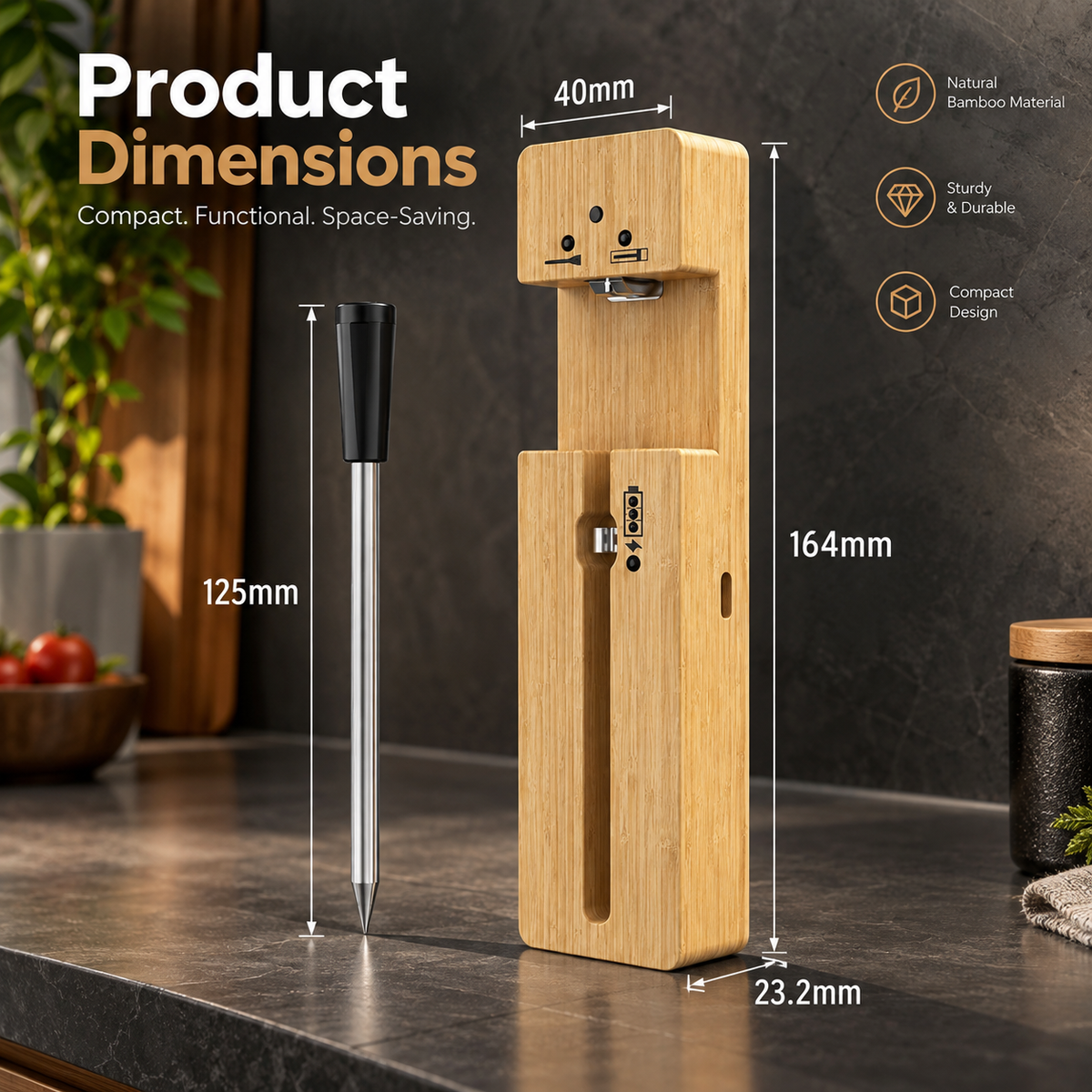 Wireless Bluetooth Meat Thermometer with Charging Base — product view
