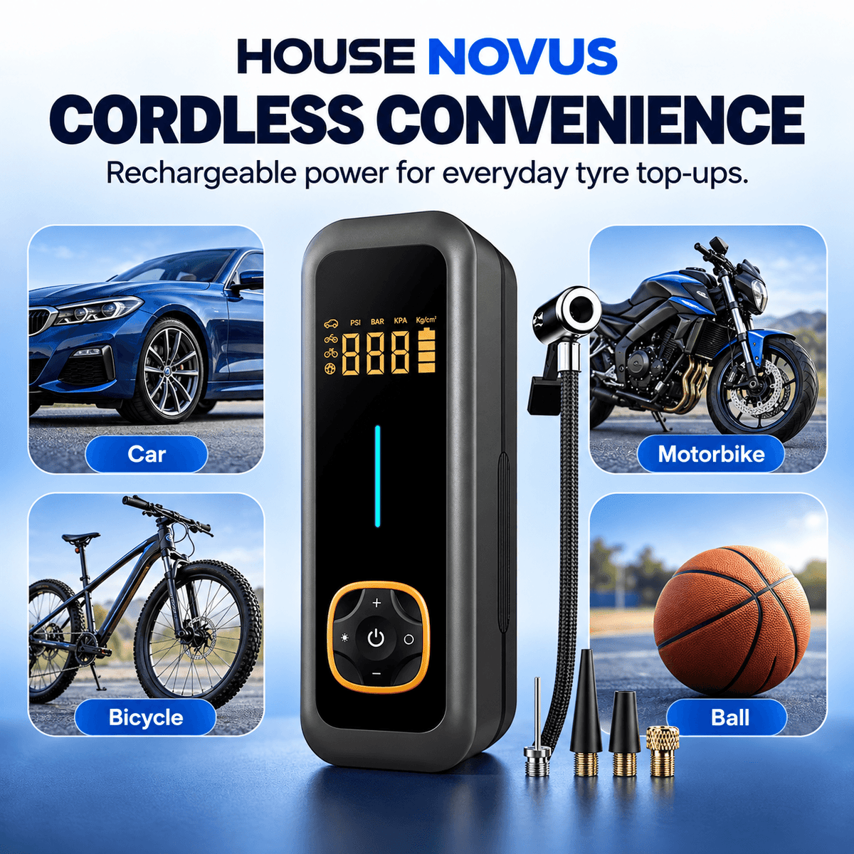 Cordless Tyre Inflator 150 PSI with Auto Stop & Digital Display – HouseNovus DriveAir