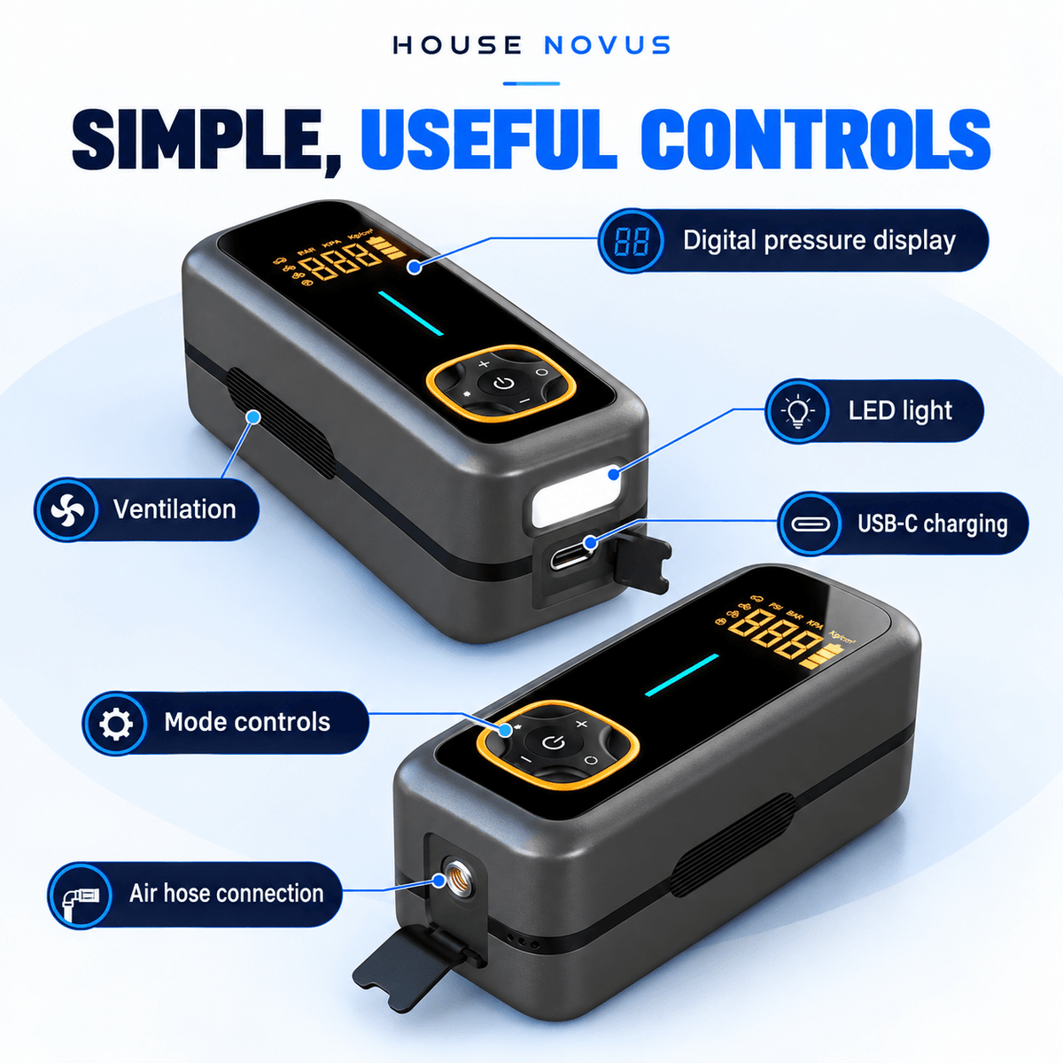 Cordless Tyre Inflator 150 PSI with Auto Stop & Digital Display – HouseNovus DriveAir
