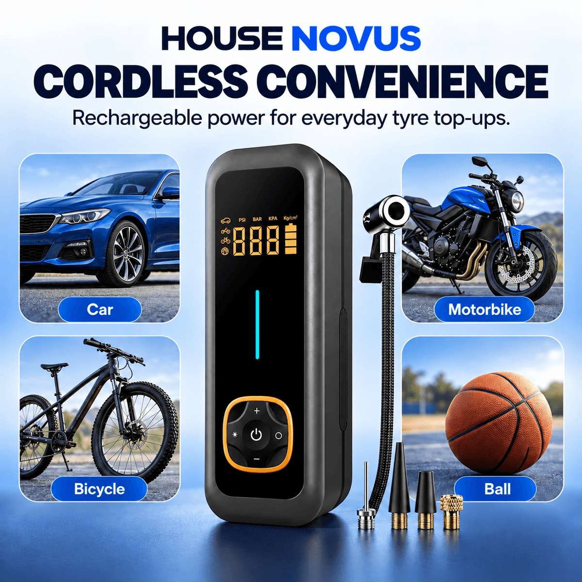 Cordless Tyre Inflator 150 PSI with Auto Stop & Digital Display – HouseNovus DriveAir