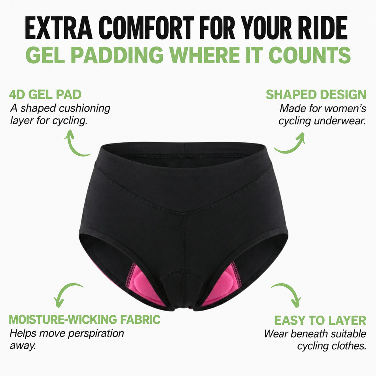 Women’s Padded Cycling Underwear – 4D Gel Pad – product features