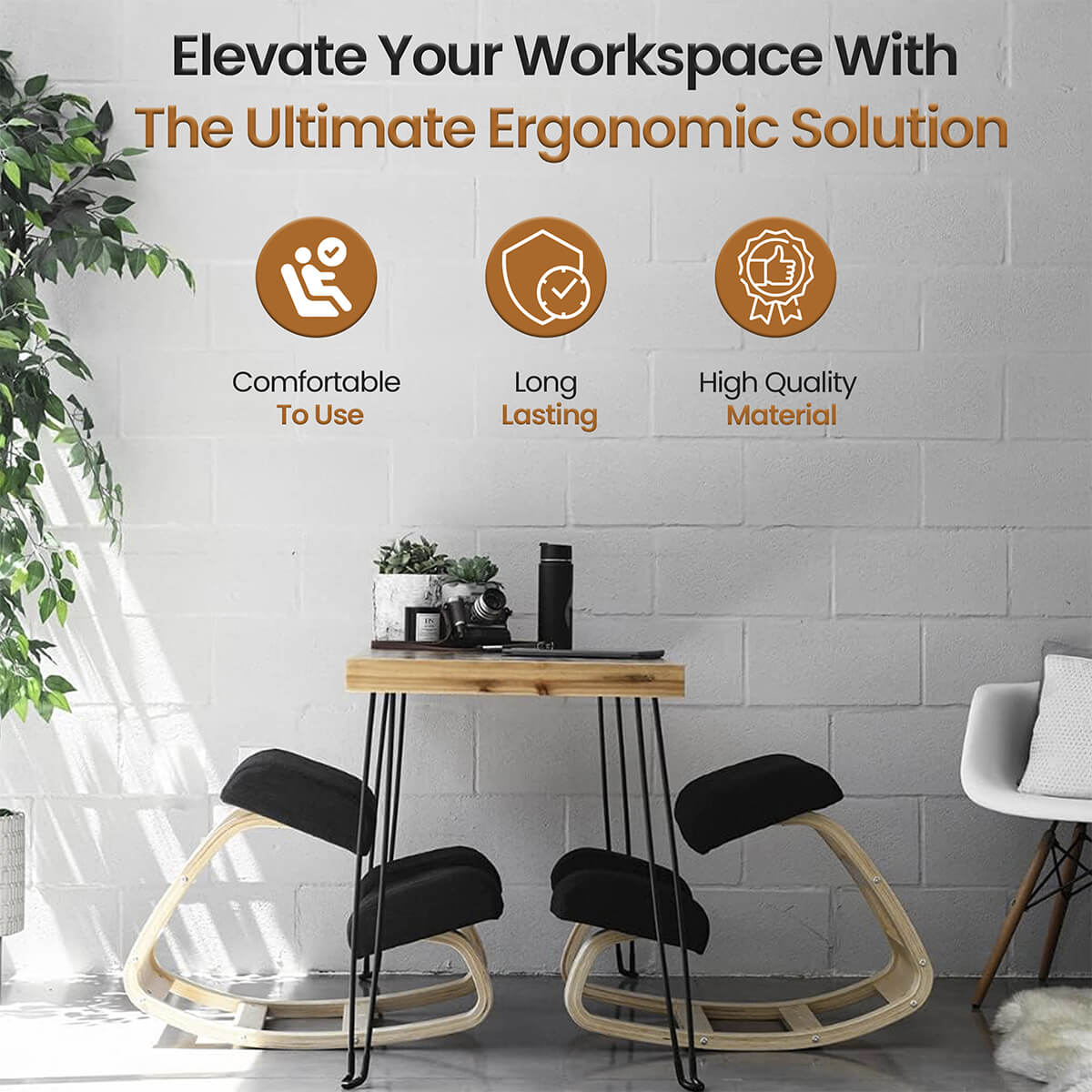 Kneeling Chair with Rocking Wooden Frame and Padded Supports — product view