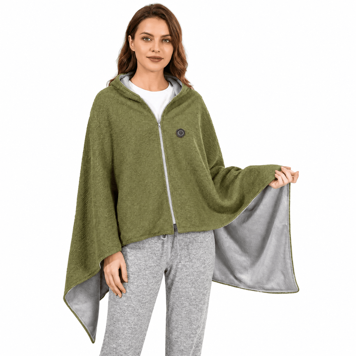 Wearable Heated Blanket Poncho – 3 Heat Settings & 10,000mAh Power Bank Included
