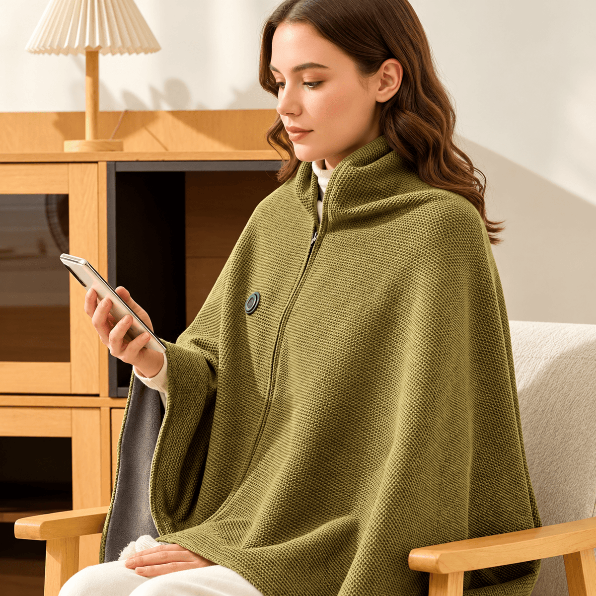 Wearable Heated Blanket Poncho – 3 Heat Settings & 10,000mAh Power Bank Included