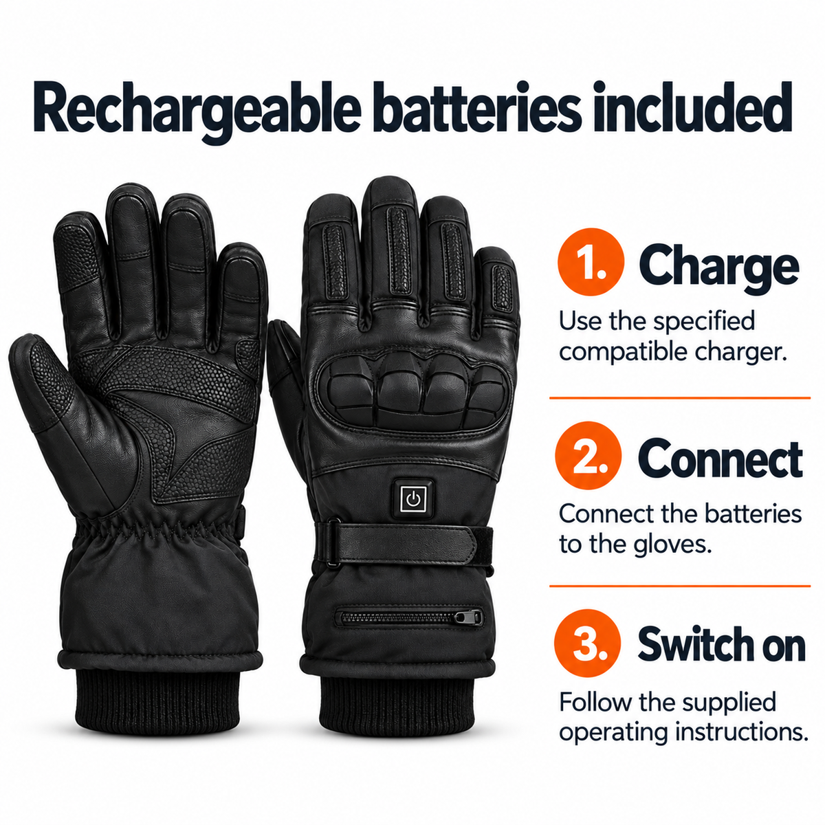 Rechargeable Heated Touchscreen Gloves – Batteries Included