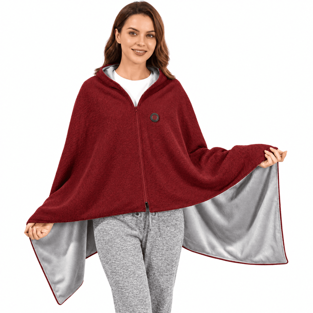 Wearable Heated Blanket Poncho – 3 Heat Settings & 10,000mAh Power Bank Included