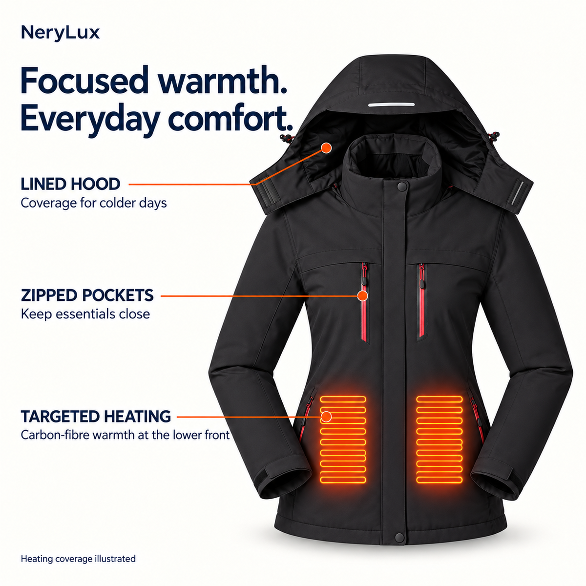 Women’s Heated Hooded Jacket – 10,000mAh Power Bank Included