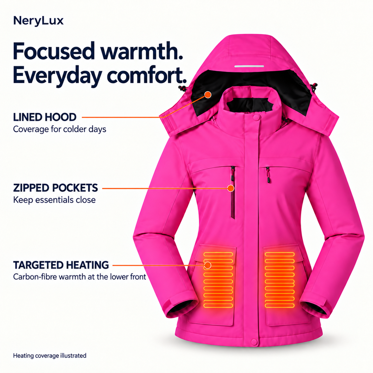 Women’s Heated Hooded Jacket – 10,000mAh Power Bank Included