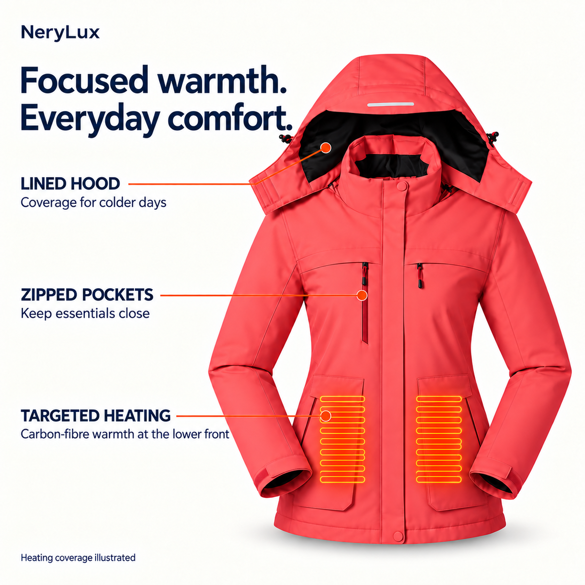 Women’s Heated Hooded Jacket – 10,000mAh Power Bank Included